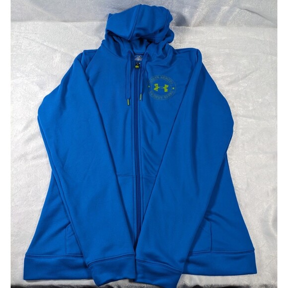 Under Armour Tops - Under Armour Women's Medium Blue Full Zip Hoodie Lime Logo Thumbholes Athletic